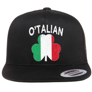 OTalian Italian Funny St PatrickS Day Italia Shamrock Flag Flat Bill Trucker Hat