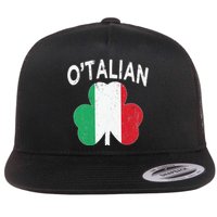 OTalian Italian Funny St PatrickS Day Italia Shamrock Flag Flat Bill Trucker Hat