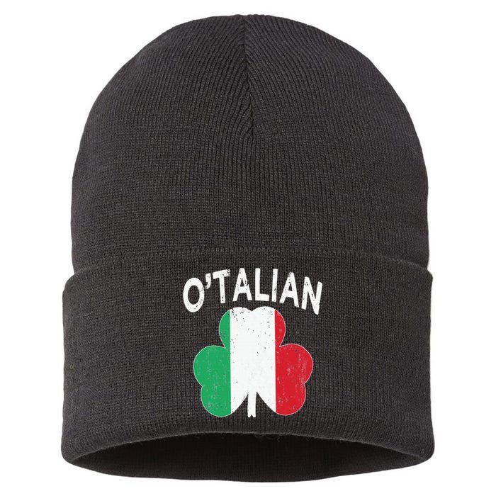 OTalian Italian Funny St PatrickS Day Italia Shamrock Flag Sustainable Knit Beanie