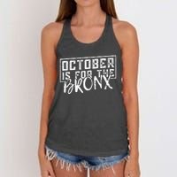 October Is For The Bronx Funny Bold Statement Fall Season Women's Knotted Racerback Tank