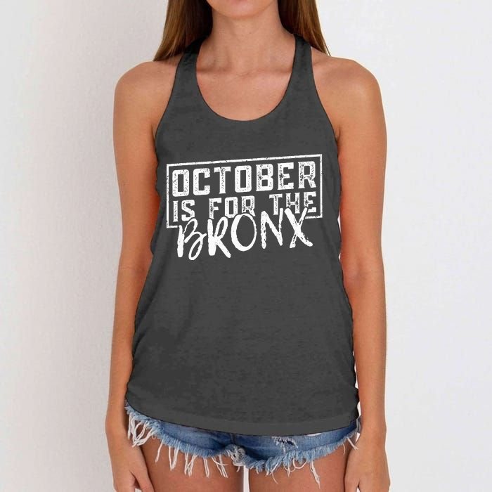 October Is For The Bronx Funny Bold Statement Fall Season Women's Knotted Racerback Tank