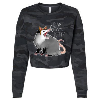 Opossum I Funny Possum I Am A Good Kitty Cropped Pullover Crew