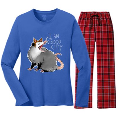 Opossum I Funny Possum I Am A Good Kitty Women's Long Sleeve Flannel Pajama Set 