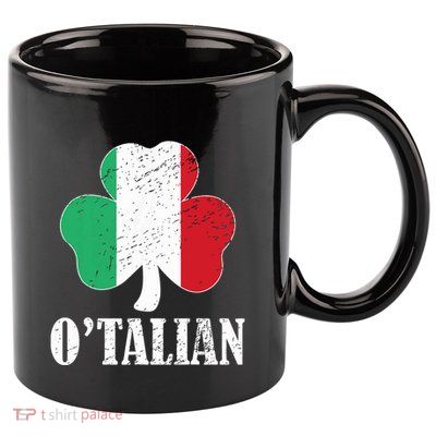 Otalian Italian Funny St Patricks Day Italia Shamrock Flag 11oz C Handle Ceramic Mug