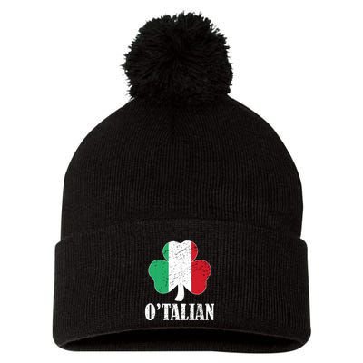 Otalian Italian Funny St Patricks Day Italia Shamrock Flag Pom Pom 12in Knit Beanie