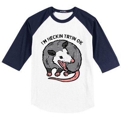 Opossum Im Heckin Tryin Ok Possum S.T.R.E.E.T Cat Baseball Sleeve Shirt