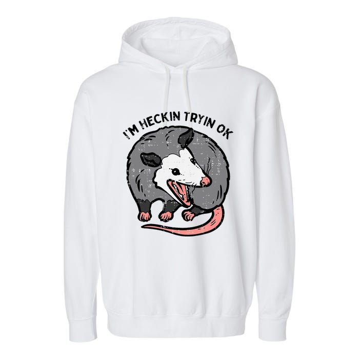 Opossum Im Heckin Tryin Ok Possum S.T.R.E.E.T Cat Garment-Dyed Fleece Hoodie