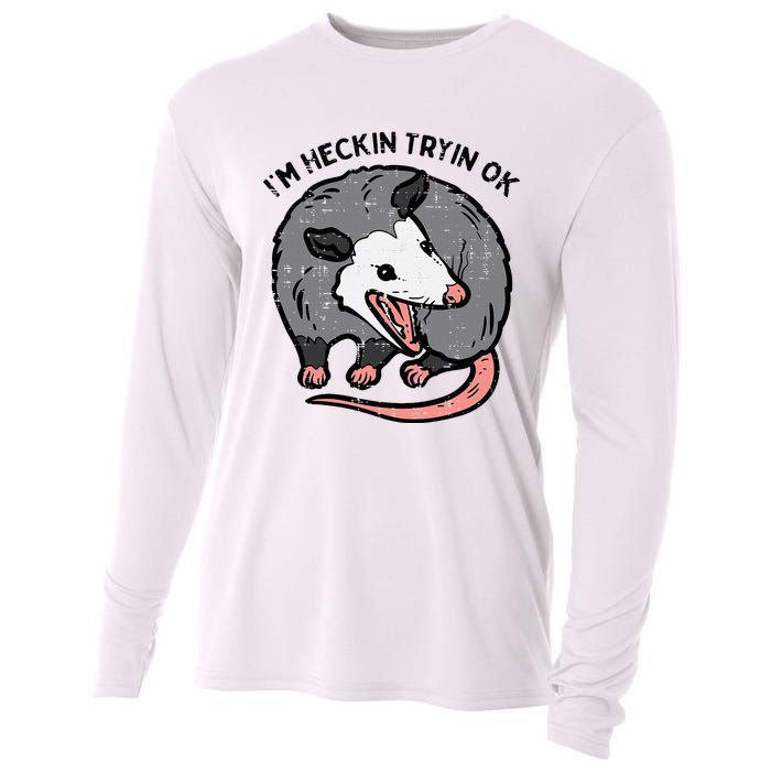 Opossum Im Heckin Tryin Ok Possum S.T.R.E.E.T Cat Cooling Performance Long Sleeve Crew