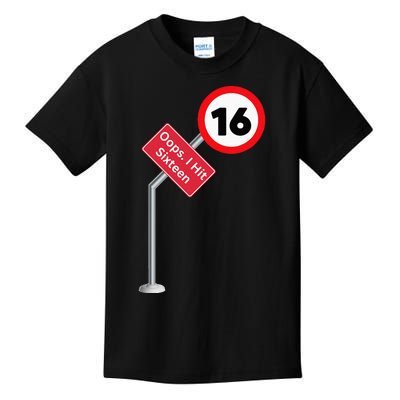 Oops I Hit Sixteen Funny 16th Birthday Boy Girl New Drivers Kids T-Shirt