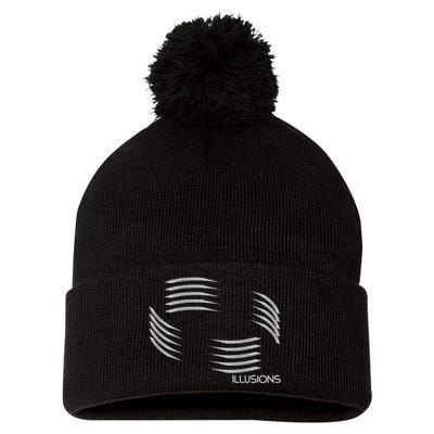 Optical Illusion Hard On The Eyes Never Ending Circle Pom Pom 12in Knit Beanie