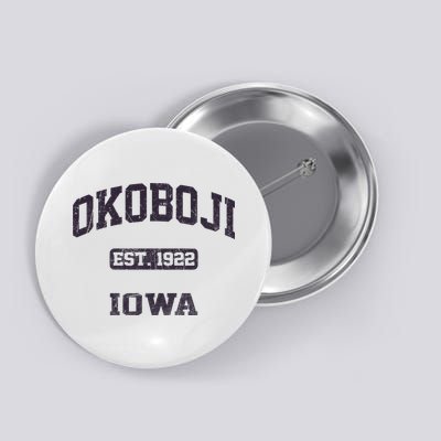 Okoboji Iowa IA vintage State Athletic style Button