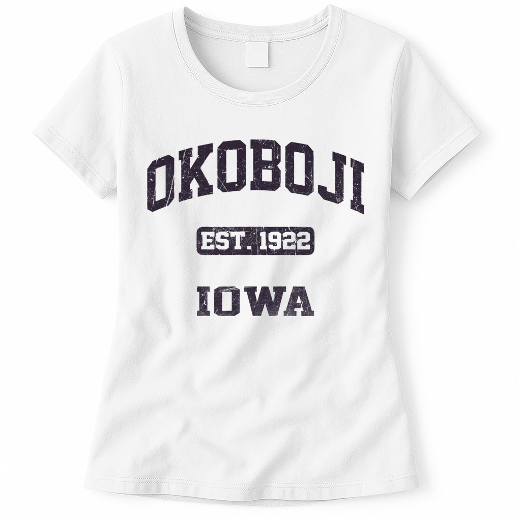 Okoboji Iowa IA vintage State Athletic style Womens T-Shirt