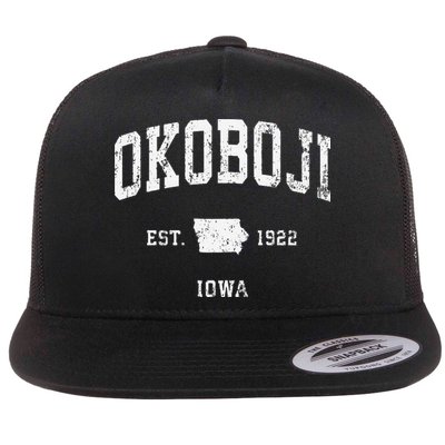Okoboji Iowa Ia Vintage Athletic Sports Flat Bill Trucker Hat