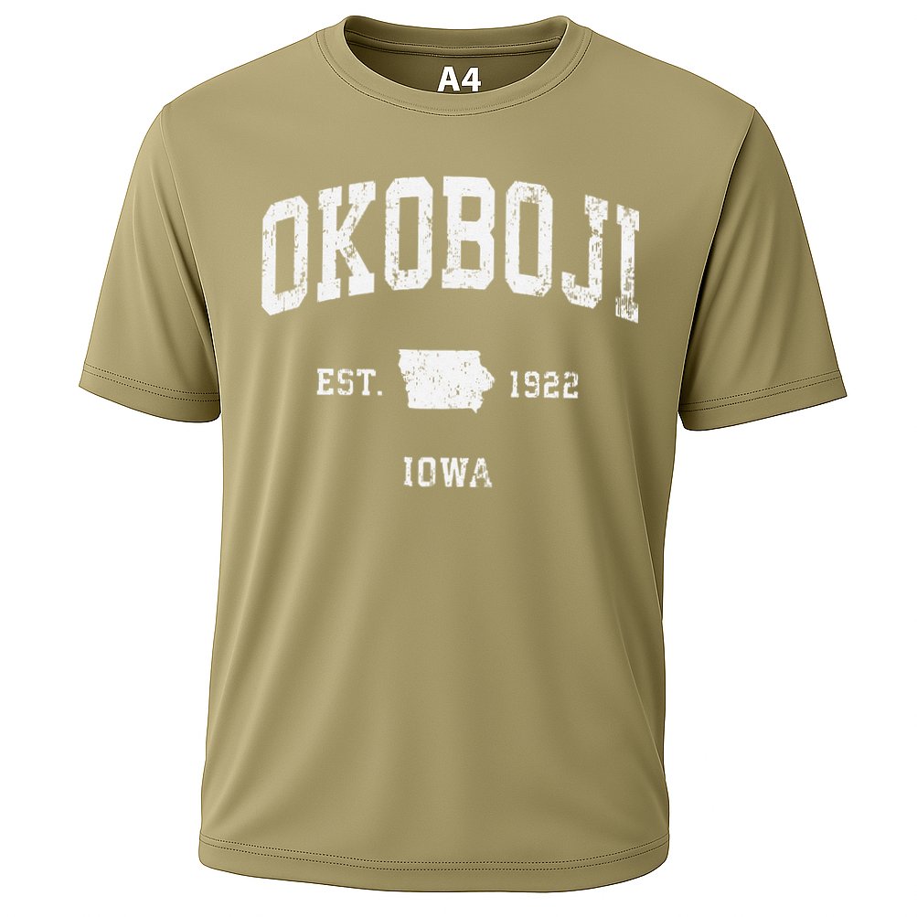 Okoboji Iowa Ia Vintage Athletic Sports Cooling Performance Crew T-Shirt