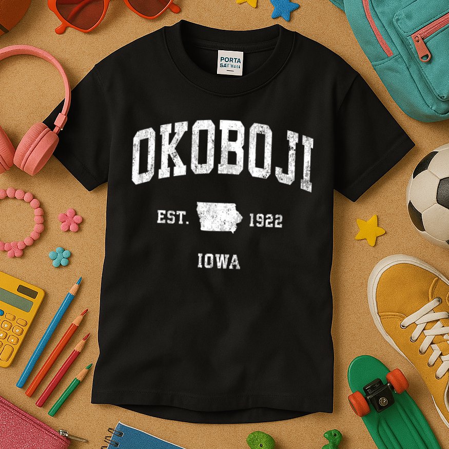 Okoboji Iowa Ia Vintage Athletic Kids T-Shirt