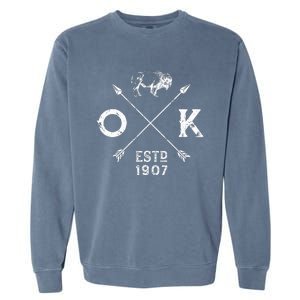 Oklahoma I Love State Arrow Bison Buffalo Garment-Dyed Sweatshirt