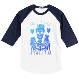 Omg Im Like Literally Dead Lazy Halloween Costume Skeleton Gift Baseball Sleeve Shirt