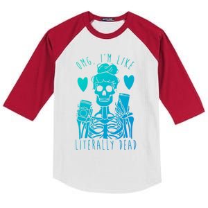 Omg Im Like Literally Dead Lazy Halloween Costume Skeleton Gift Kids Colorblock Raglan Jersey