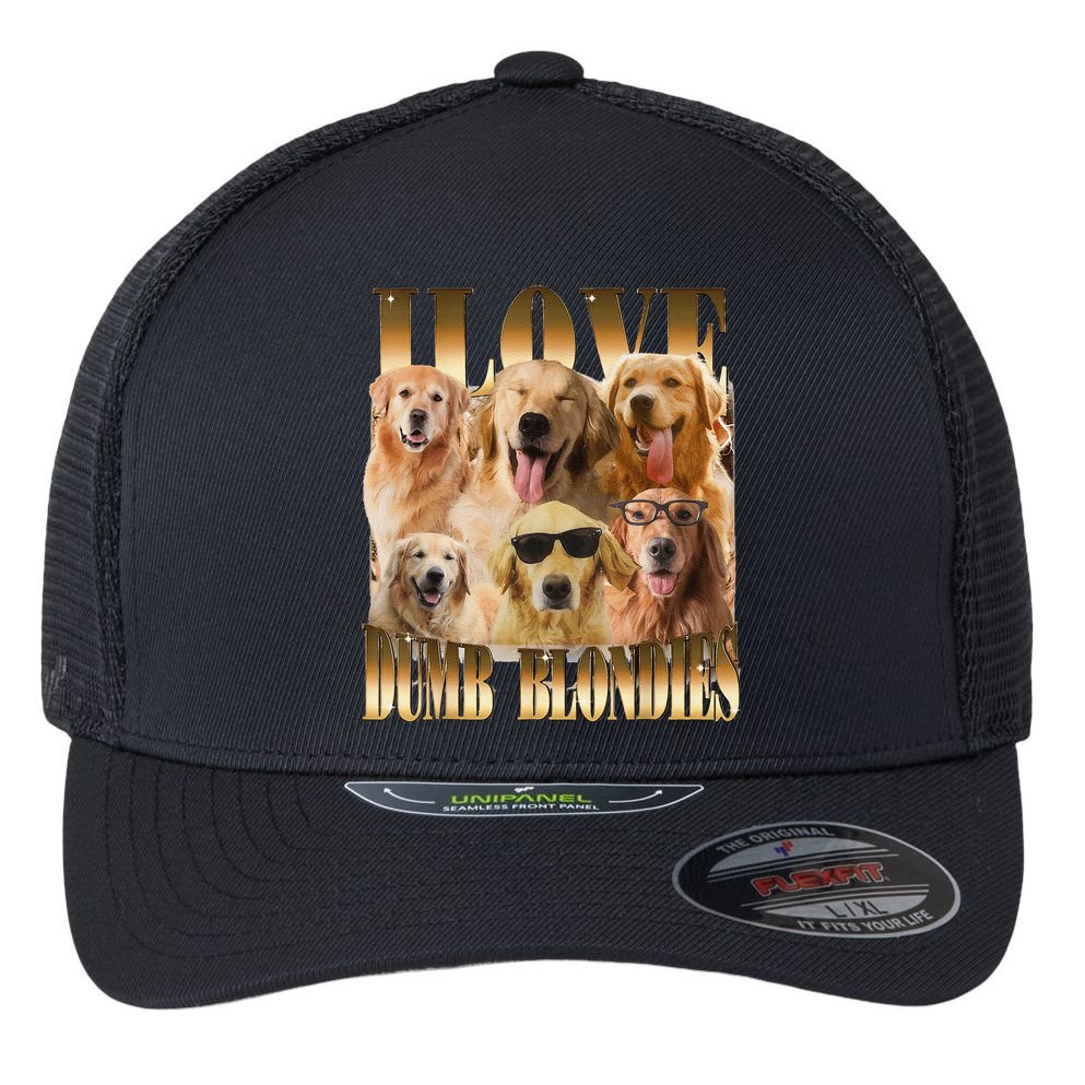 Outfit I Love Dumb Blondes Funny Meme Dog Lover Flexfit Unipanel Trucker Cap