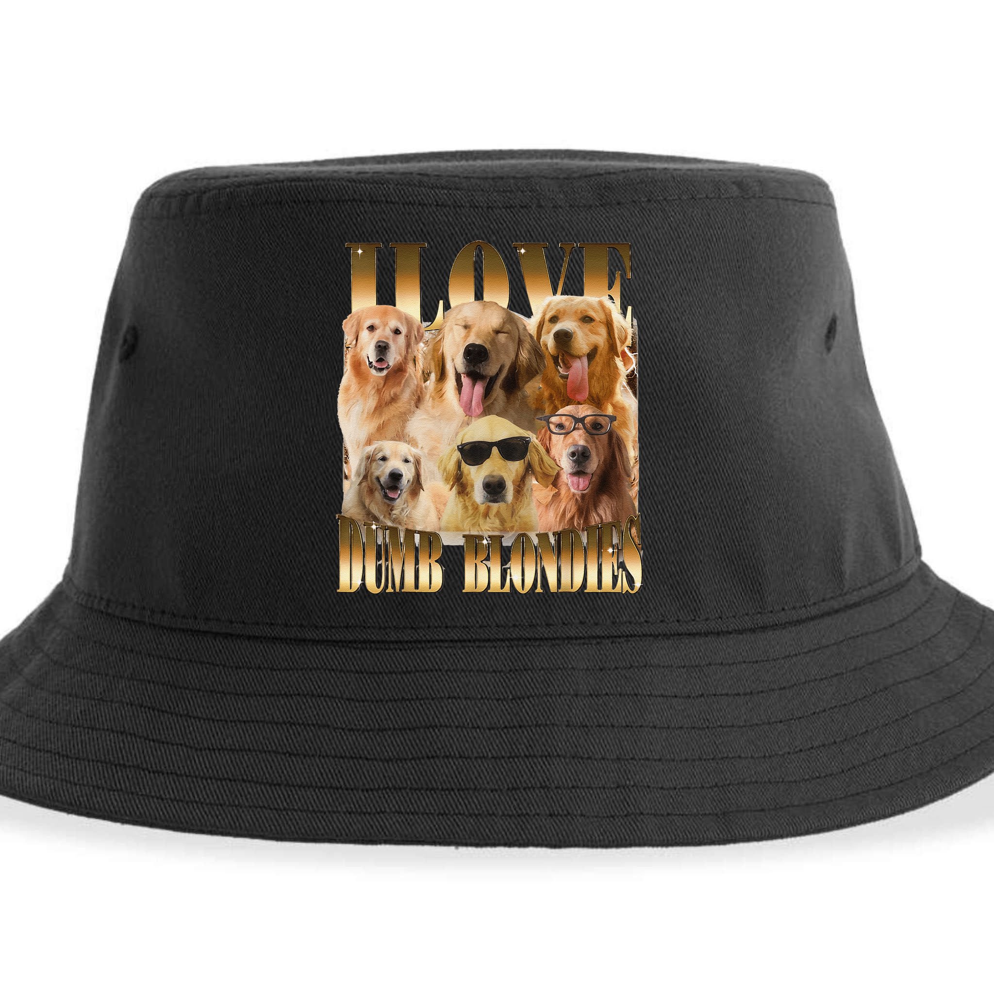 Outfit I Love Dumb Blondes Funny Meme Dog Lover Sustainable Bucket Hat