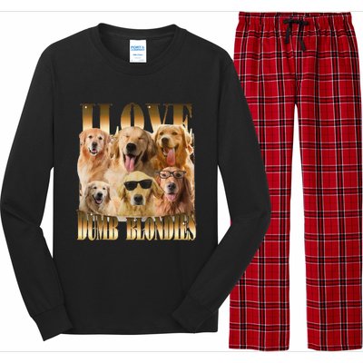 Outfit I Love Dumb Blondes Funny Meme Dog Lover Long Sleeve Pajama Set