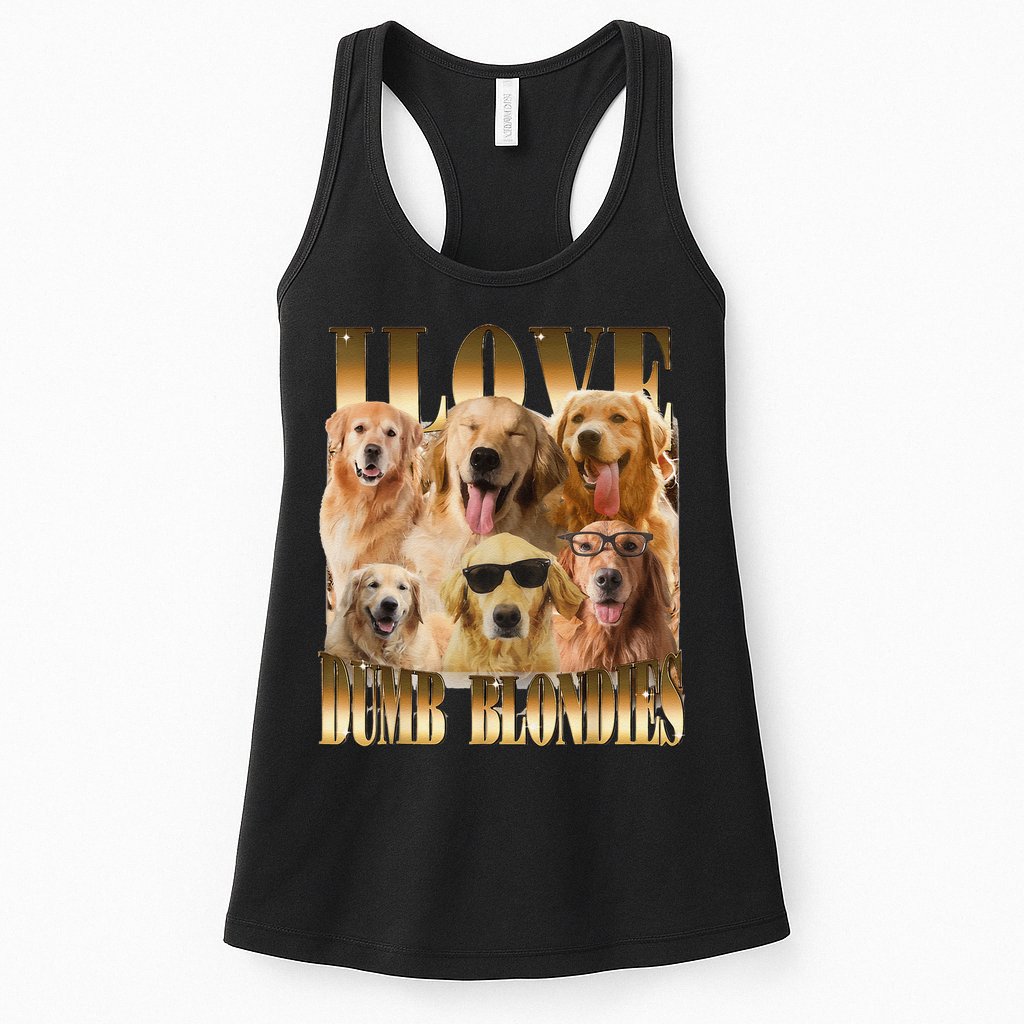 Outfit I Love Dumb Blondes Funny Meme Dog Lover Womens Tank Top