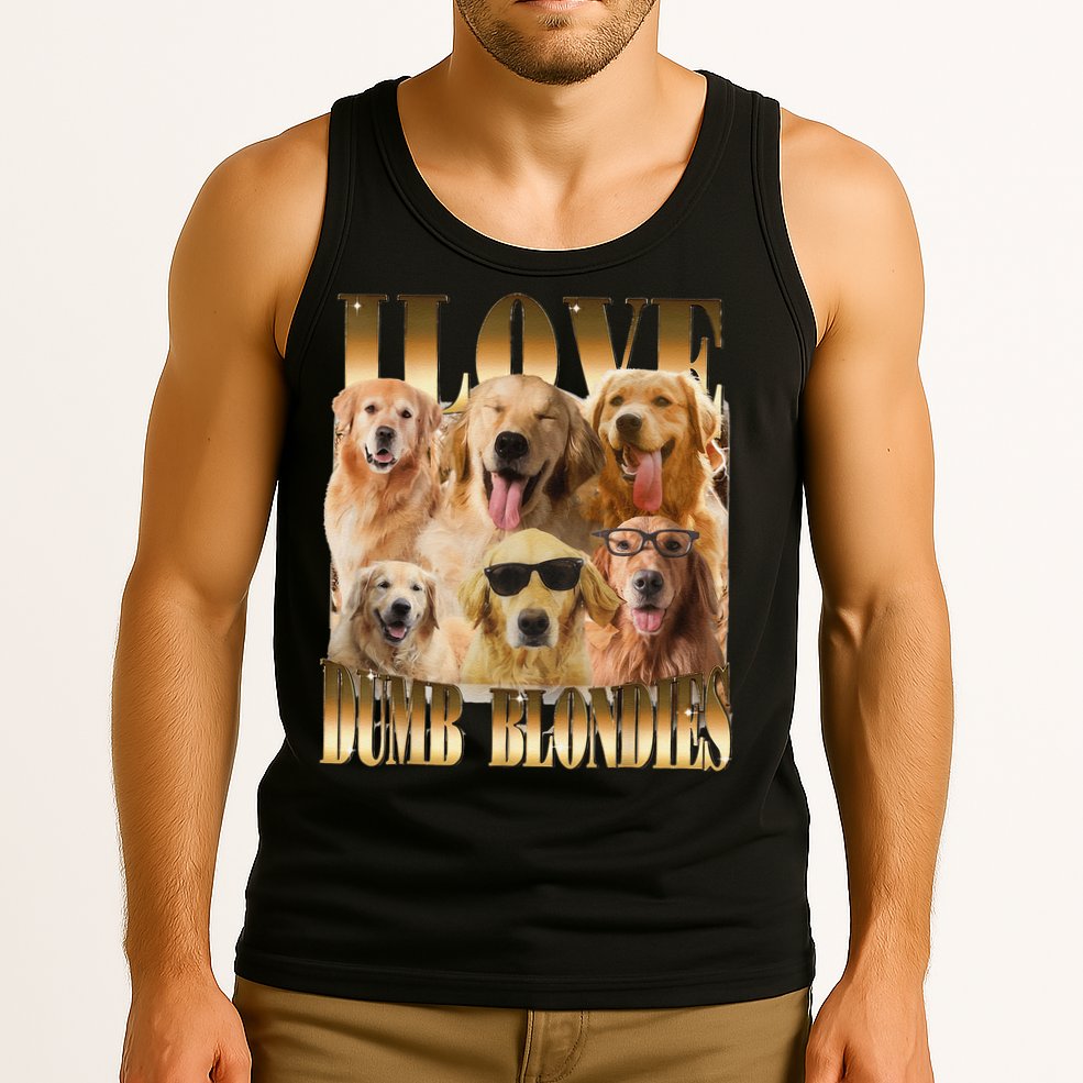Outfit I Love Dumb Blondes Funny Meme Dog Lover Tank Top