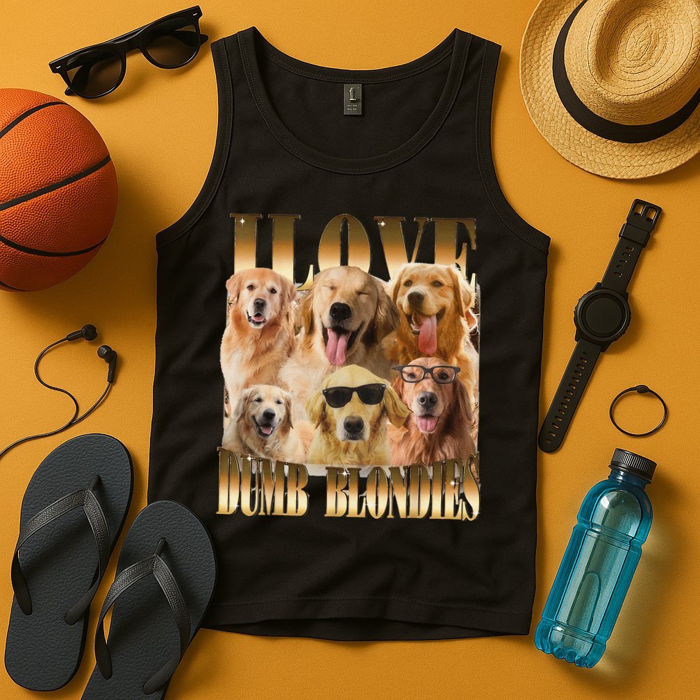 Outfit I Love Dumb Blondes Funny Meme Dog Lover Tank Top