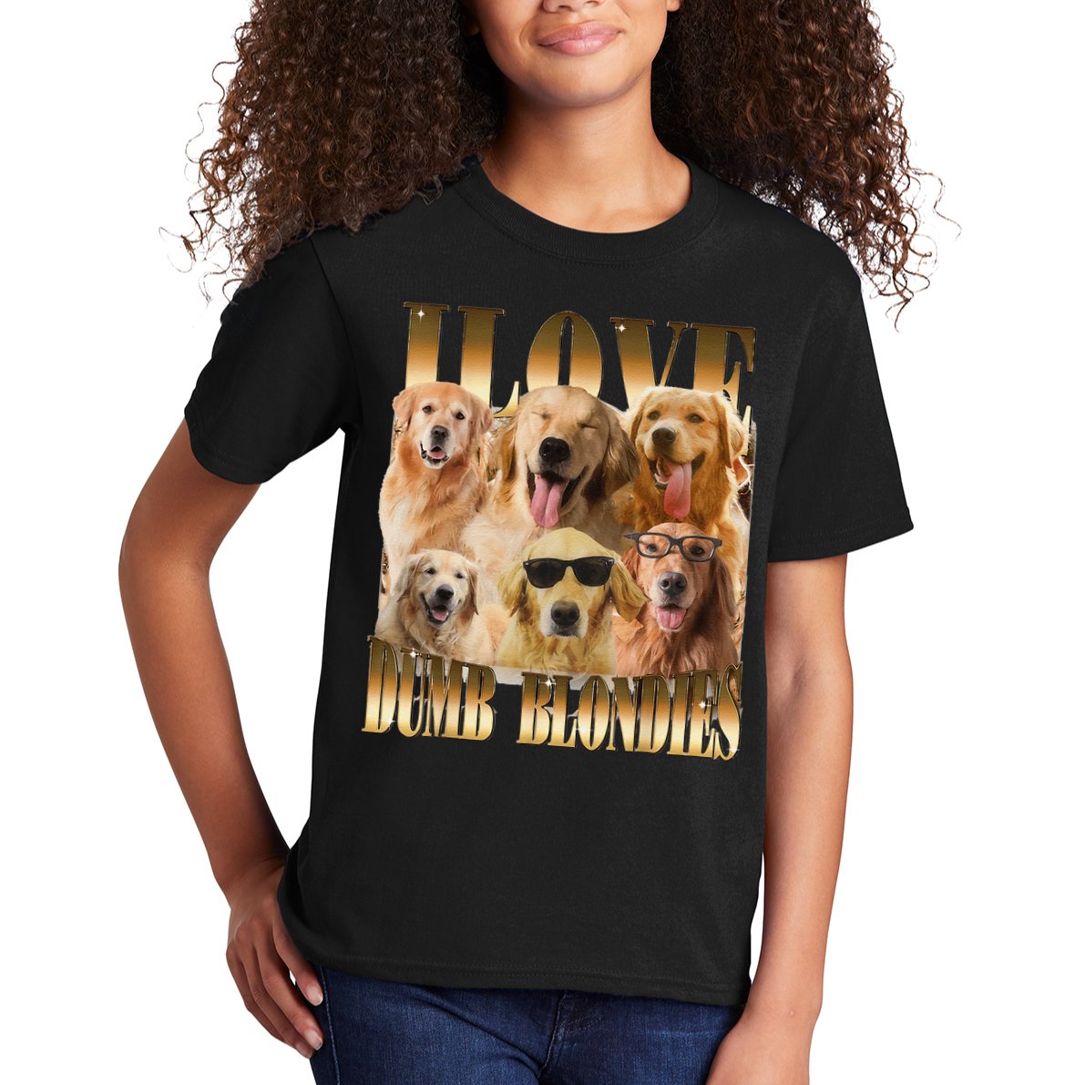 Outfit I Love Dumb Blondes Funny Meme Dog Lover Kids T-Shirt