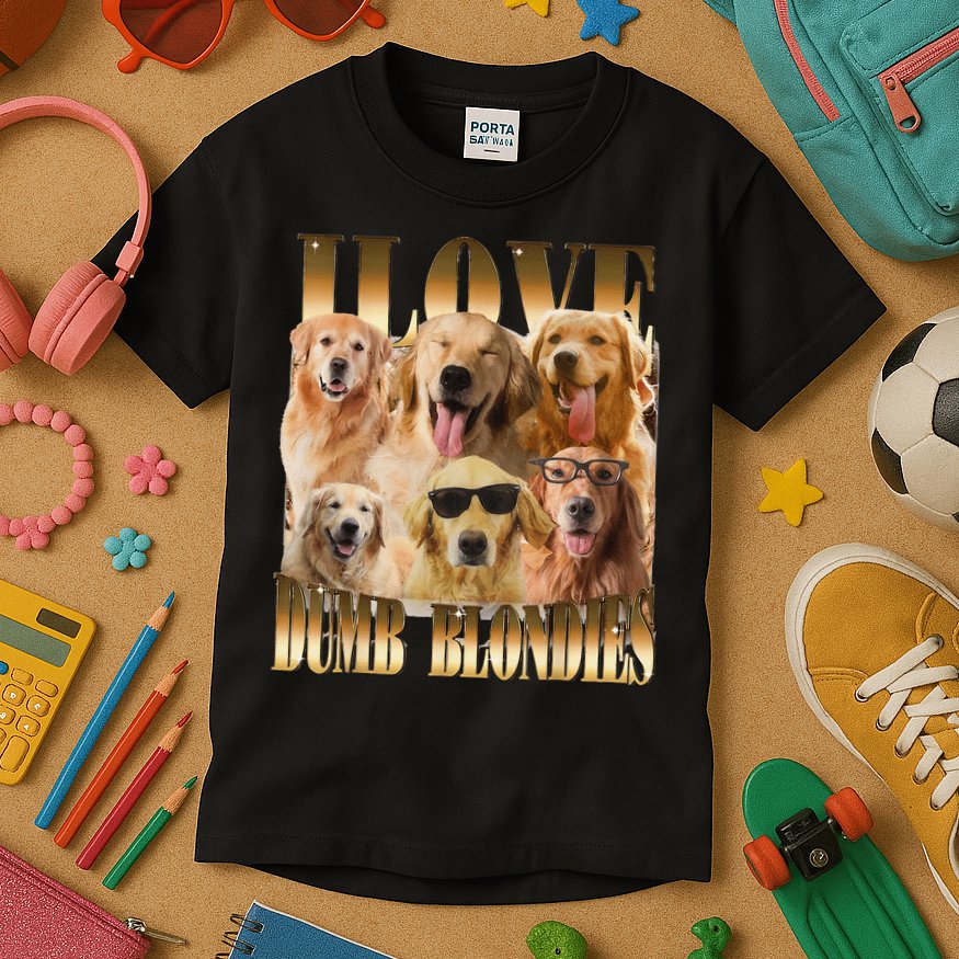 Outfit I Love Dumb Blondes Funny Meme Dog Lover Kids T-Shirt