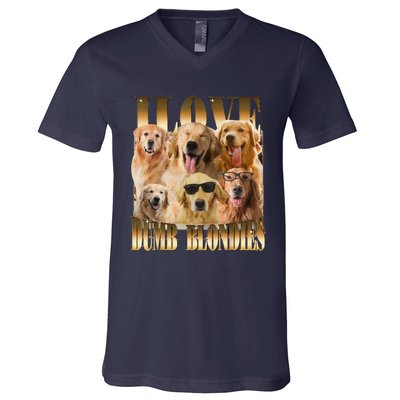 Outfit I Love Dumb Blondes Funny Meme Dog Lover V-Neck T-Shirt