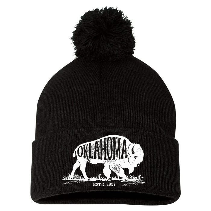 Oklahoma I Love State Arrow Bison Buffalo Pom Pom 12in Knit Beanie