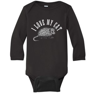 Opossum I Love My Cat Funny Opossum Baby Long Sleeve Bodysuit