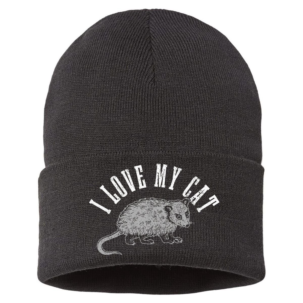 Opossum I Love My Cat Funny Opossum Sustainable Knit Beanie