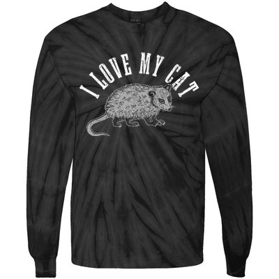 Opossum I Love My Cat Funny Opossum Tie-Dye Long Sleeve Shirt