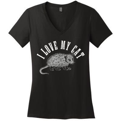 Opossum I Love My Cat Funny Opossum Women's V-Neck T-Shirt