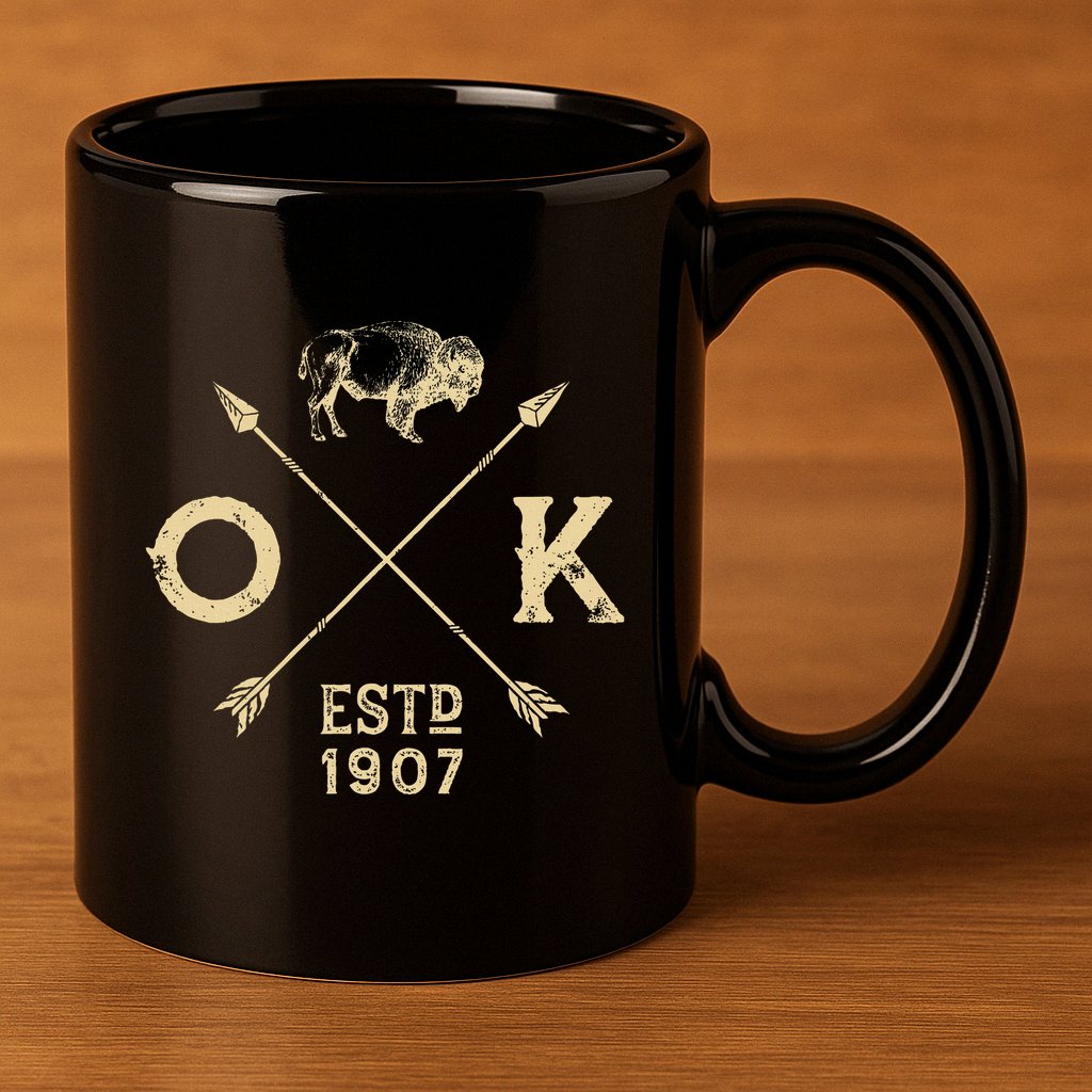 Oklahoma I Love State Arrow Bison Buffalo 11oz C Handle Ceramic Mug