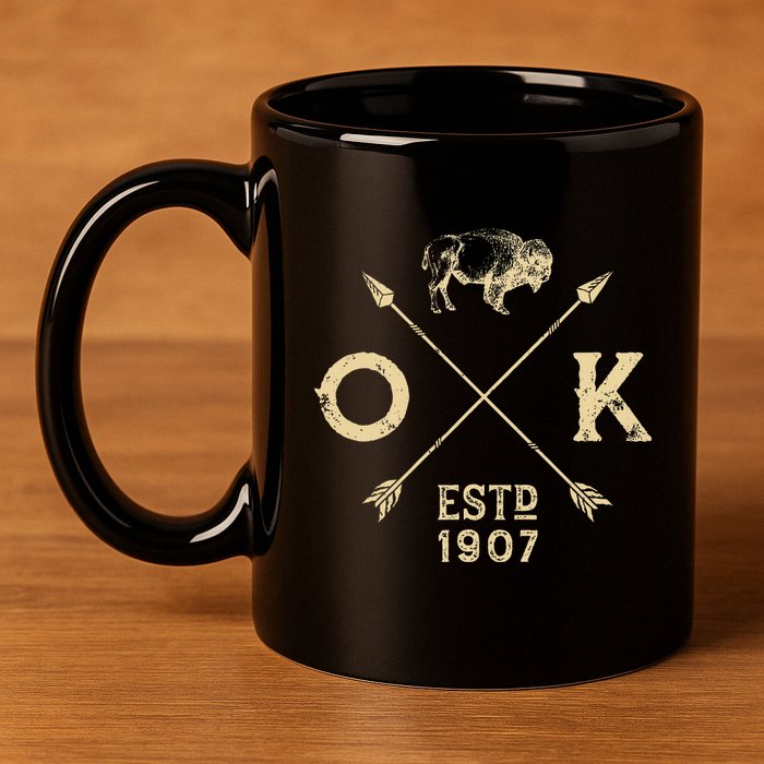 Oklahoma I Love State Arrow Bison Buffalo 11oz C Handle Ceramic Mug