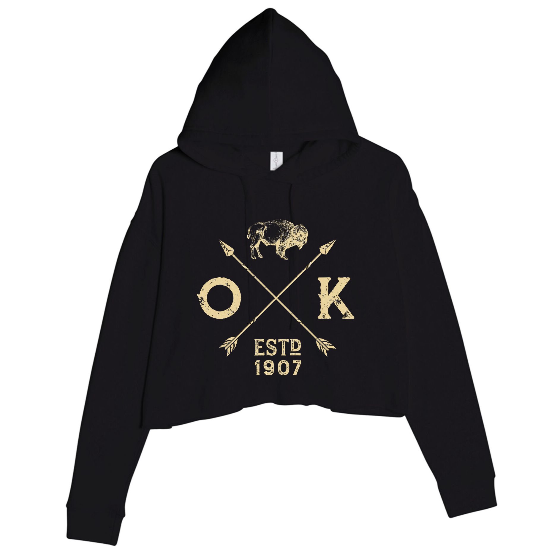 Oklahoma I Love State Arrow Bison Buffalo Crop Fleece Hoodie