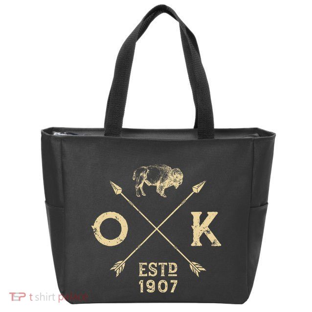 Oklahoma I Love State Arrow Bison Buffalo Zip Tote Bag