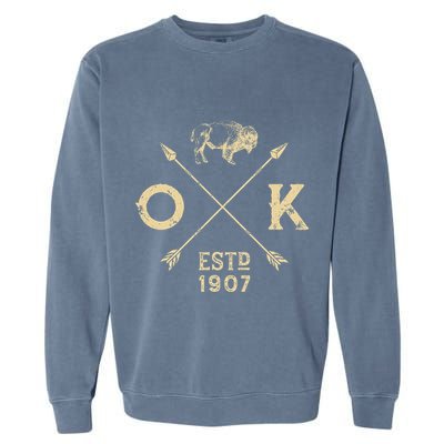 Oklahoma I Love State Arrow Bison Buffalo Garment-Dyed Sweatshirt