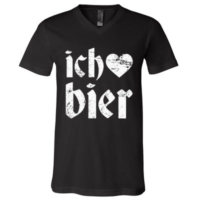 Oktoberfest I Love Beer Ich Heart Bier German Drinking V-Neck T-Shirt