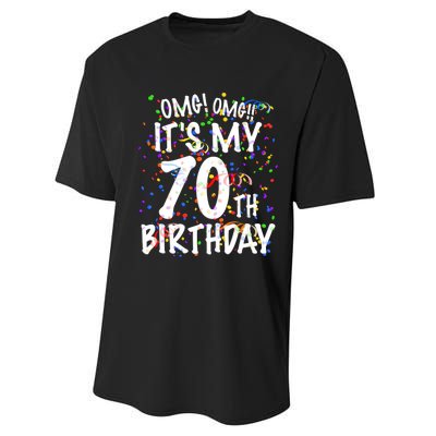 Omg Its My 70th Birthday 70 Year Old Happy Birthday Performance Sprint T-Shirt