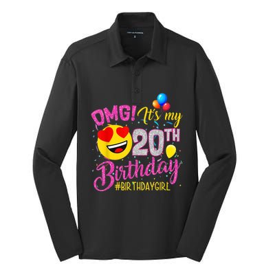 OMG It's My 20th Birthday Girl 20 Years old Birthday Silk Touch Performance Long Sleeve Polo