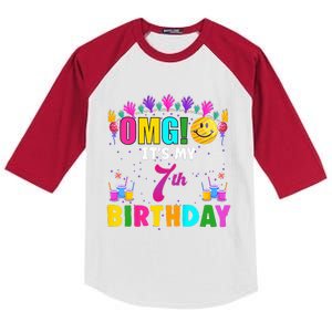 OMG Its My 7th Birthday Cute 7 Year Old Birthday Party Kids Colorblock Raglan Jersey