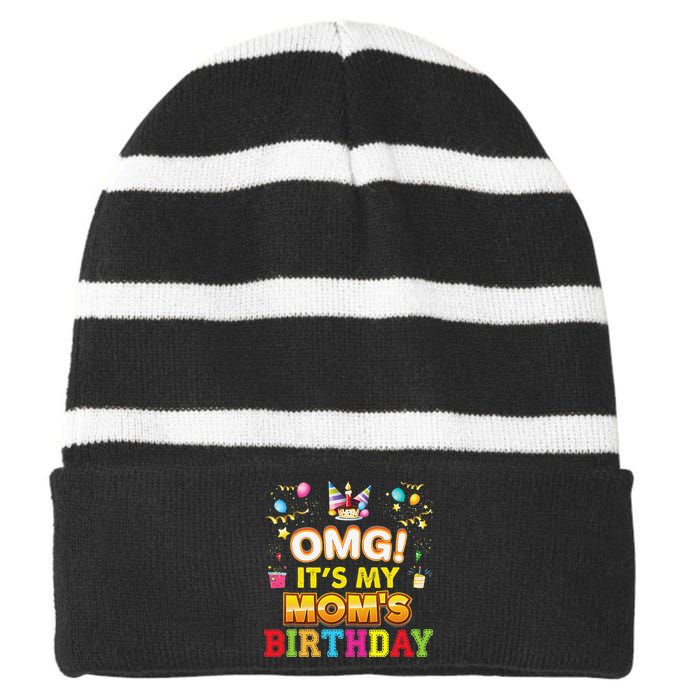 OMG It's My Mom Birthday Happy Gift Vintage Perfect Striped Beanie with Solid Band