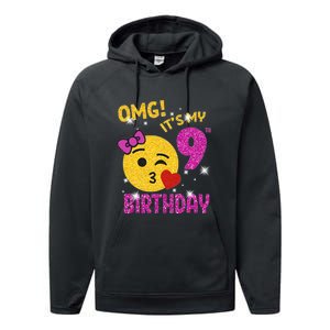 OMG It's My 9th Birthday Girl Cute 9 Yrs Old Birthday Party Performance Fleece Hoodie