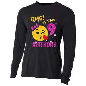 OMG It's My 9th Birthday Girl Cute 9 Yrs Old Birthday Party Cooling Performance Long Sleeve Crew