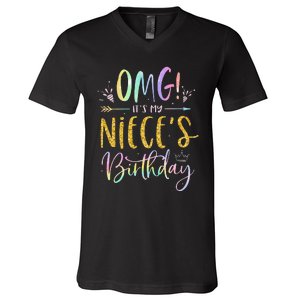 OMG It's My Niece's Birthday Happy BDay Uncle Aunt Tie Dye V-Neck T-Shirt