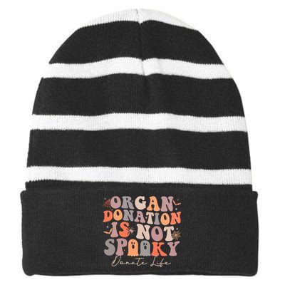 Organ Is Not Spooky Halloween Ghoul Donate Life Striped Beanie with Solid Band